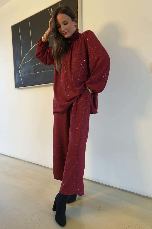 Suki Night Sky Shirring Neck Blouse Burgundy